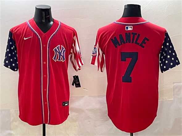 Mens New York Yankees #7 Mickey Mantle Red American Style Limited Stitched Jersey
